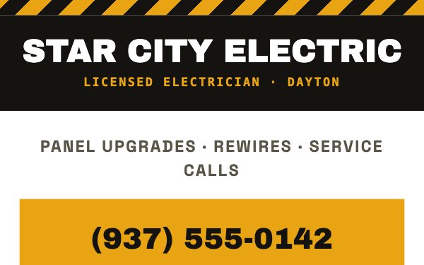 The Placard — an electrician's site with hazard stripes and the phone number as the hero.